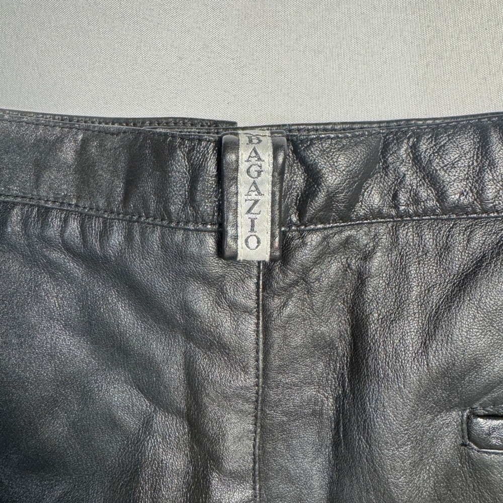 Bagazio Vintage Mens Leather Pants Size 42 Black Pleated Front Trousers Biker - Picture 6 of 12